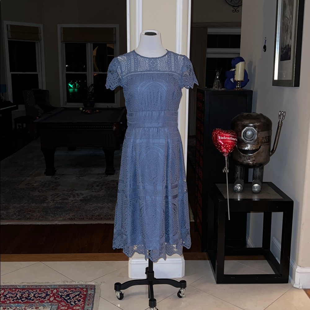 White House Black Market Slate Blue Lace Midi Dress